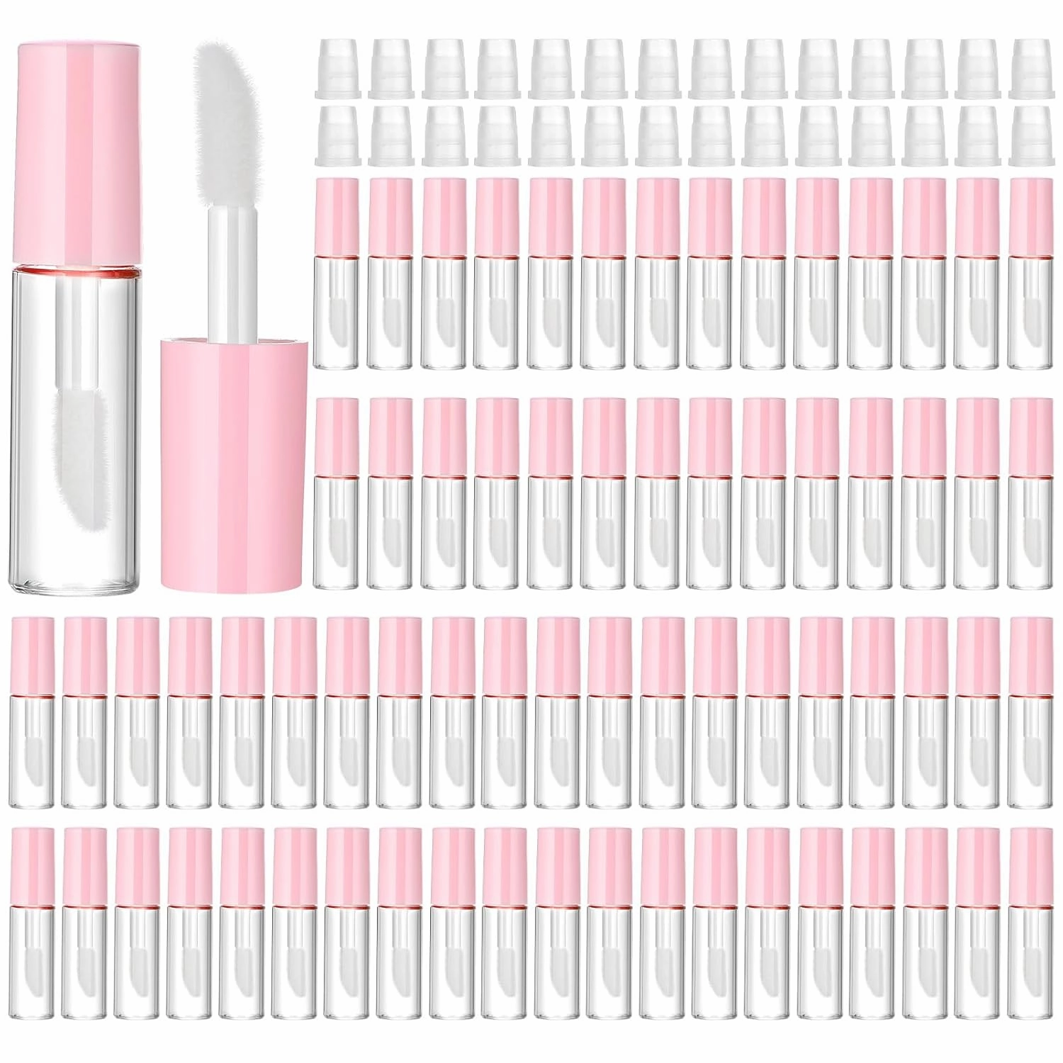 100 Pcs 1.2 ml Mini Lip Gloss Tubes Empty Lipgloss Tubes with Wand Clear Refillable Lip Balm Gloss Containers Lips Glosss Bottles for DIY Lipstick Samples Lips Balms Lipgloss Making(Pink)
