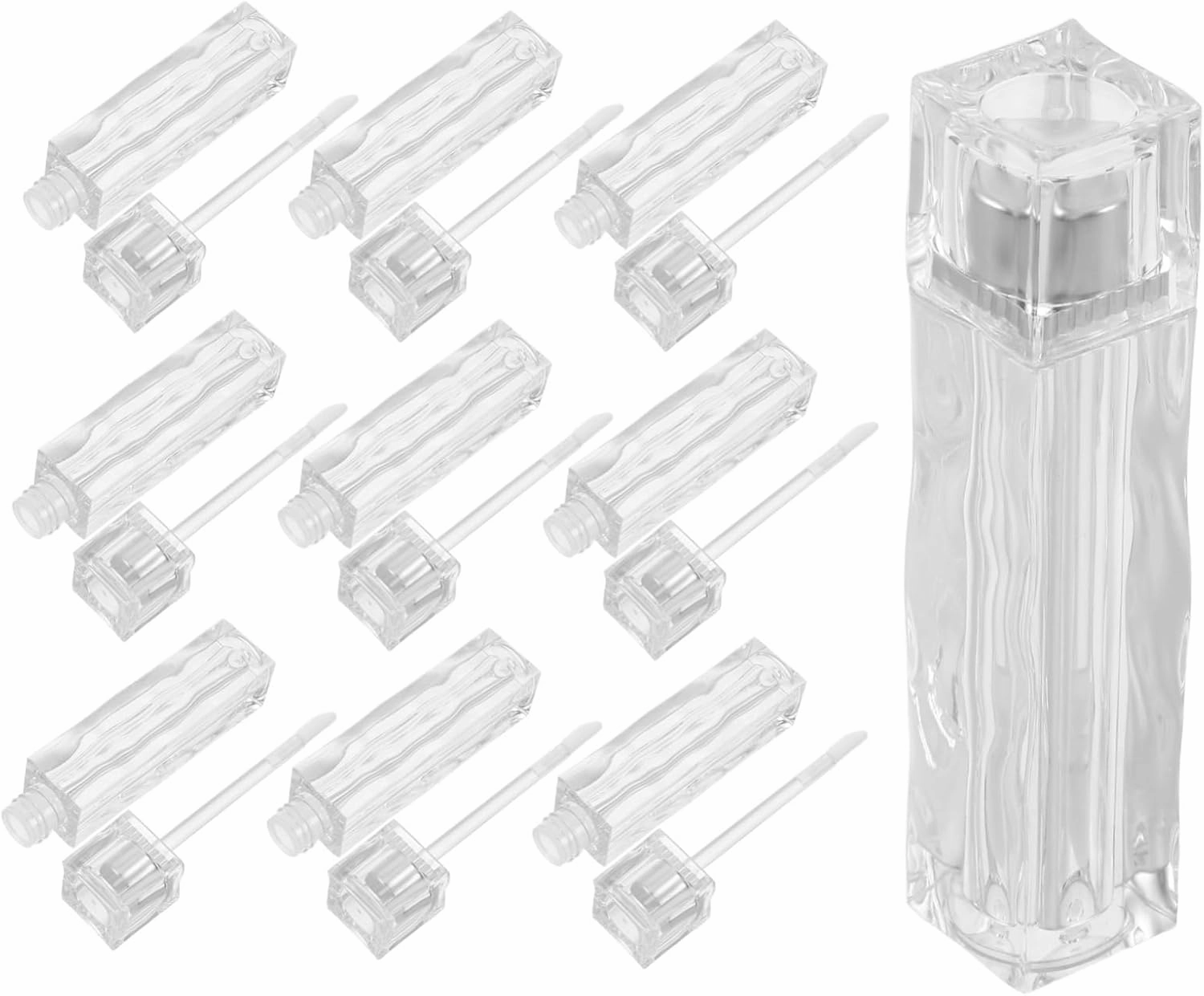 10Pcs Transparent Lip Gloss Tubes Refillable Empty Lipstick Containers with Design for DIY Makeup Stylish Crystal Clear Lip Oil Bottles for Travel