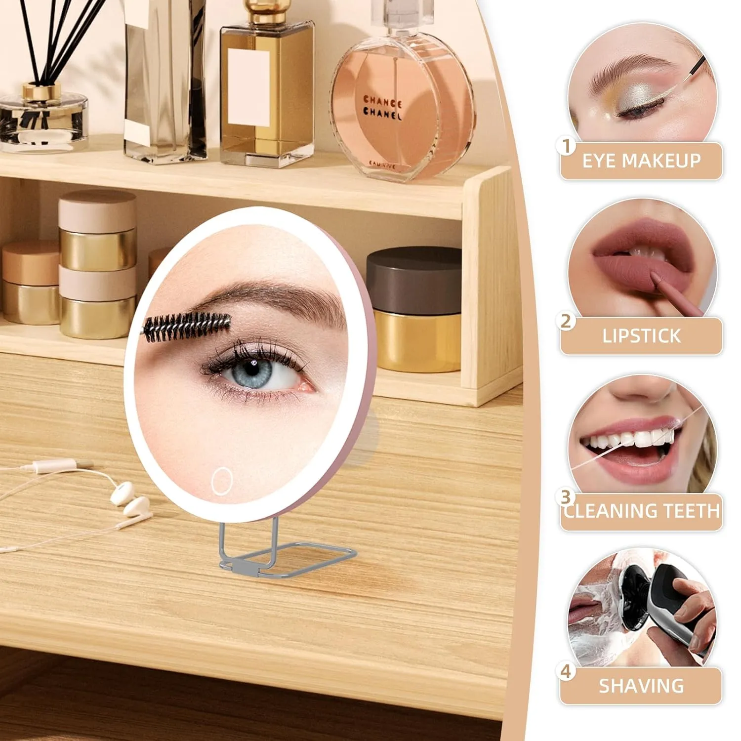 10X Magnifying Mirror with Lights, 6inch Makeup Magnified Mirror 10x Lighted Travel Magnification with 3 Suction Cups and 360° Adjustable Stand - Includes Tweezers & Scissors
