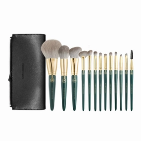13pcs Long Pole Wooden Handle Makeup Brush Set Loose Powder Blush Highlighter Lip & Eyebrow Set