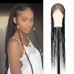 13X8 HD Lace Front Braided Wigs for Women Cornrow Braided Wigs Box Braid Lace Wig with Baby Hair Middle Part Premium Synthetic Lace Frontal Braids Wig 36 Inch Black