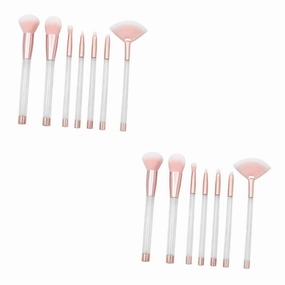14pcs Transparent Crystal Makeup Brush Set Cosmetic Sand Brushes with Empty Handle Rose Gold Tube Bottom for Women Daily and Professional Makeup Applications