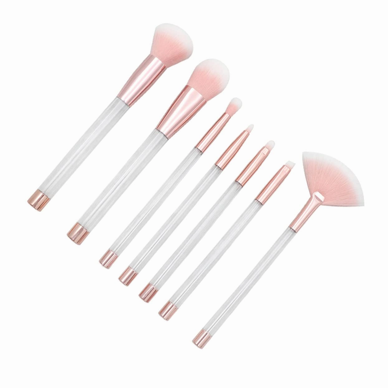 14pcs Transparent Crystal Makeup Brush Set Cosmetic Sand Brushes with Empty Handle Rose Gold Tube Bottom for Women Daily and Professional Makeup Applications