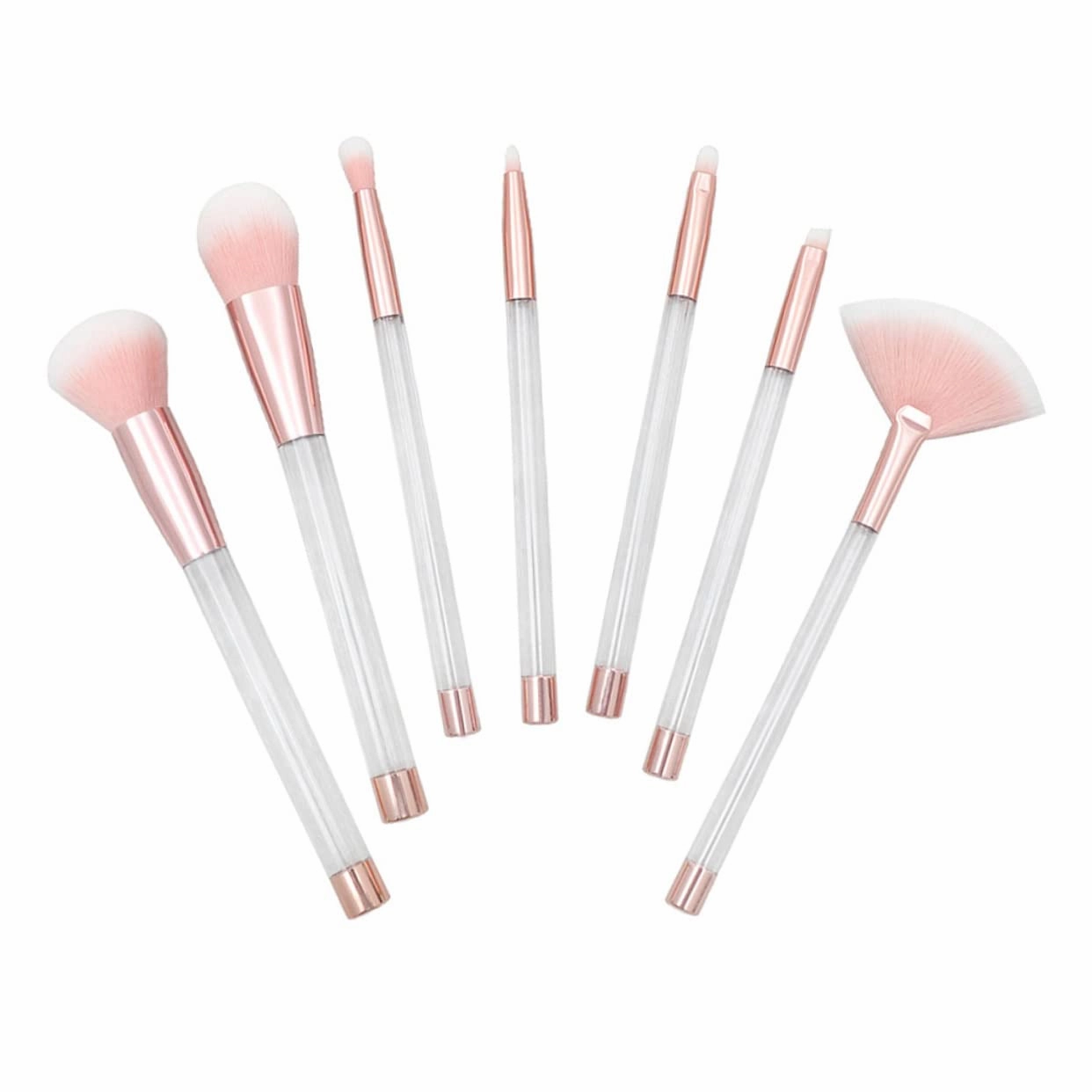 14pcs Transparent Crystal Makeup Brush Set Cosmetic Sand Brushes with Empty Handle Rose Gold Tube Bottom for Women Daily and Professional Makeup Applications
