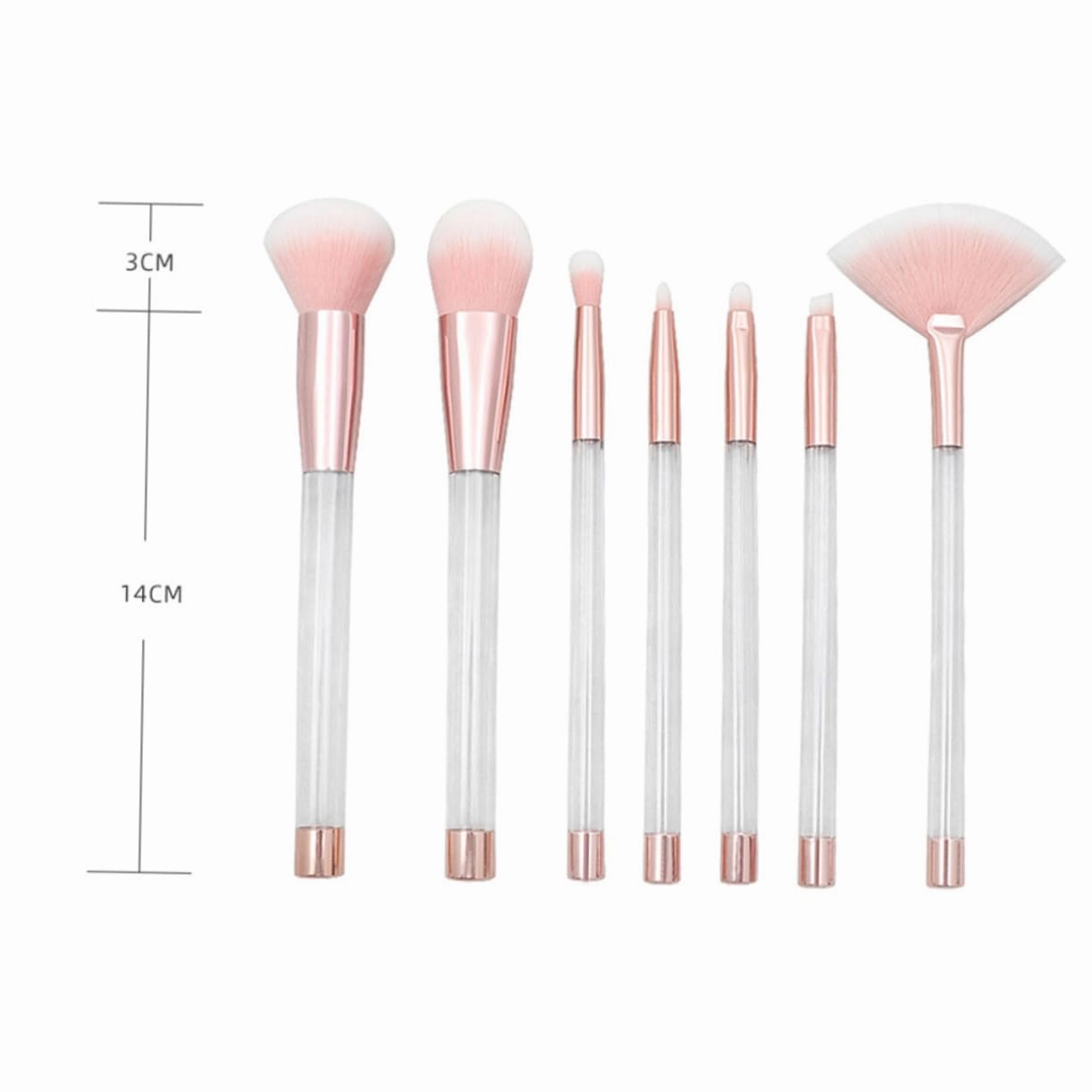 14pcs Transparent Crystal Makeup Brush Set Cosmetic Sand Brushes with Empty Handle Rose Gold Tube Bottom for Women Daily and Professional Makeup Applications