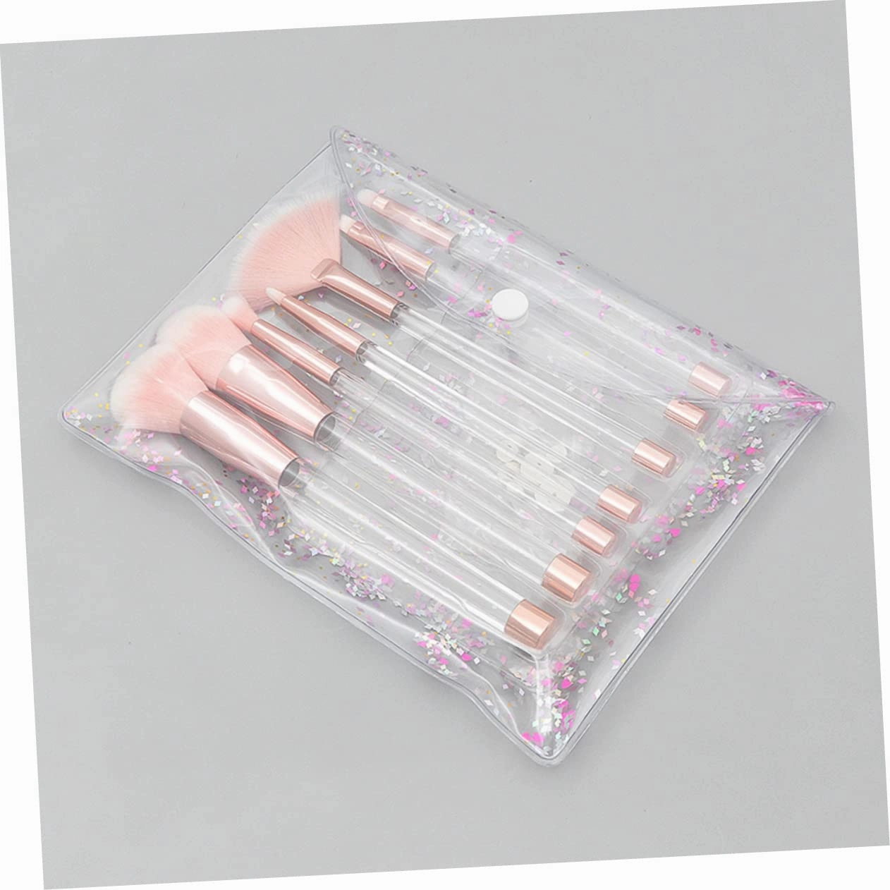 14pcs Transparent Crystal Makeup Brush Set Cosmetic Sand Brushes with Empty Handle Rose Gold Tube Bottom for Women Daily and Professional Makeup Applications