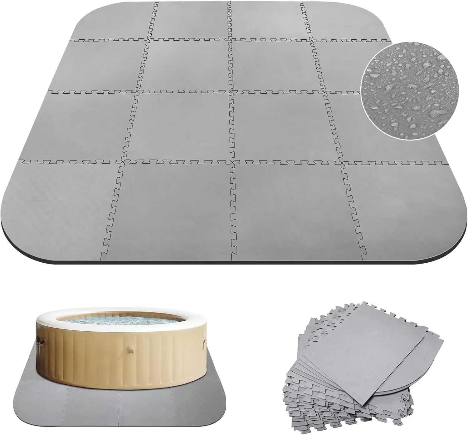 17pc 85 Inch Hot Tub Mat, 1/2 Inch 6mm Thickness EVA Foam Pad – Puncture-Resistant, Slip-Proof, Weatherproof Foundation for Inflatable Tubs