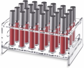 1 Pcs Acrylic Rollerball Perfume Organizer with Handle, 24 Spaces Clear Lipgloss Perfume Storage Holder Beauty Scent Holder, Makeup Lipstick Display Case