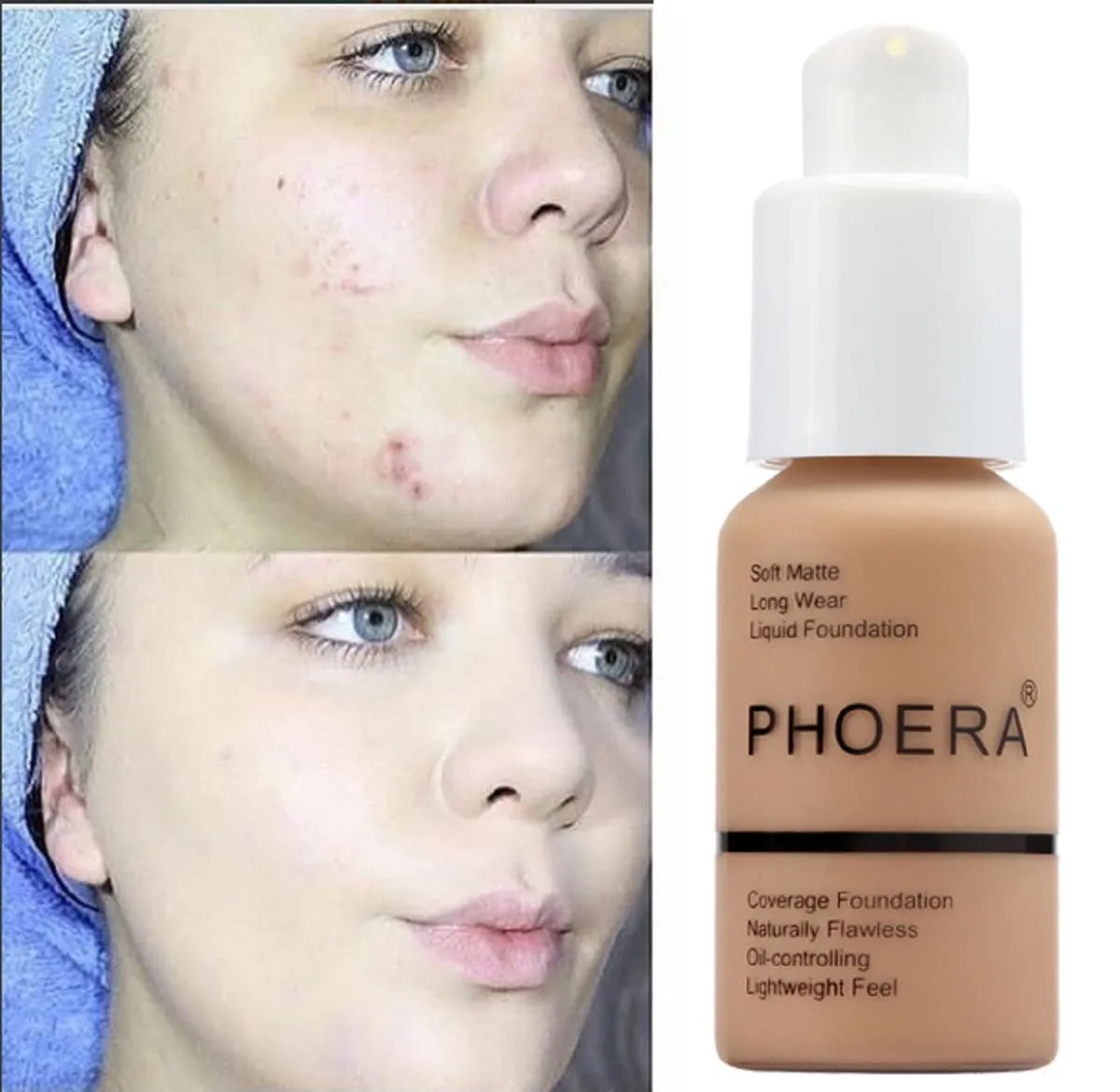 2 Pack PHOERA Foundation 102# Nude 103# Warm Peach,Flawless Soft Matte Liquid Foundation 24 HR Oil Control Concealer Foundation Makeup.