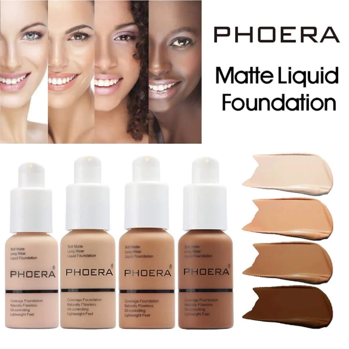 2 Pack PHOERA Foundation 102# Nude 103# Warm Peach,Flawless Soft Matte Liquid Foundation 24 HR Oil Control Concealer Foundation Makeup.