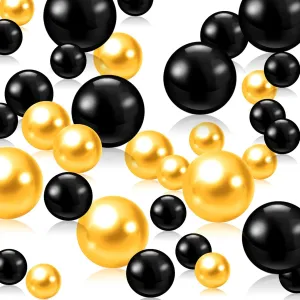 200 PCS Black Gold Vase Fillers, Pearls Bead for Centerpieces Vases, 10/14/20 MM No Hole Beads, Fake Pearls for Wedding Birthday Anniversary Theme Party Table Centerpieces Decor