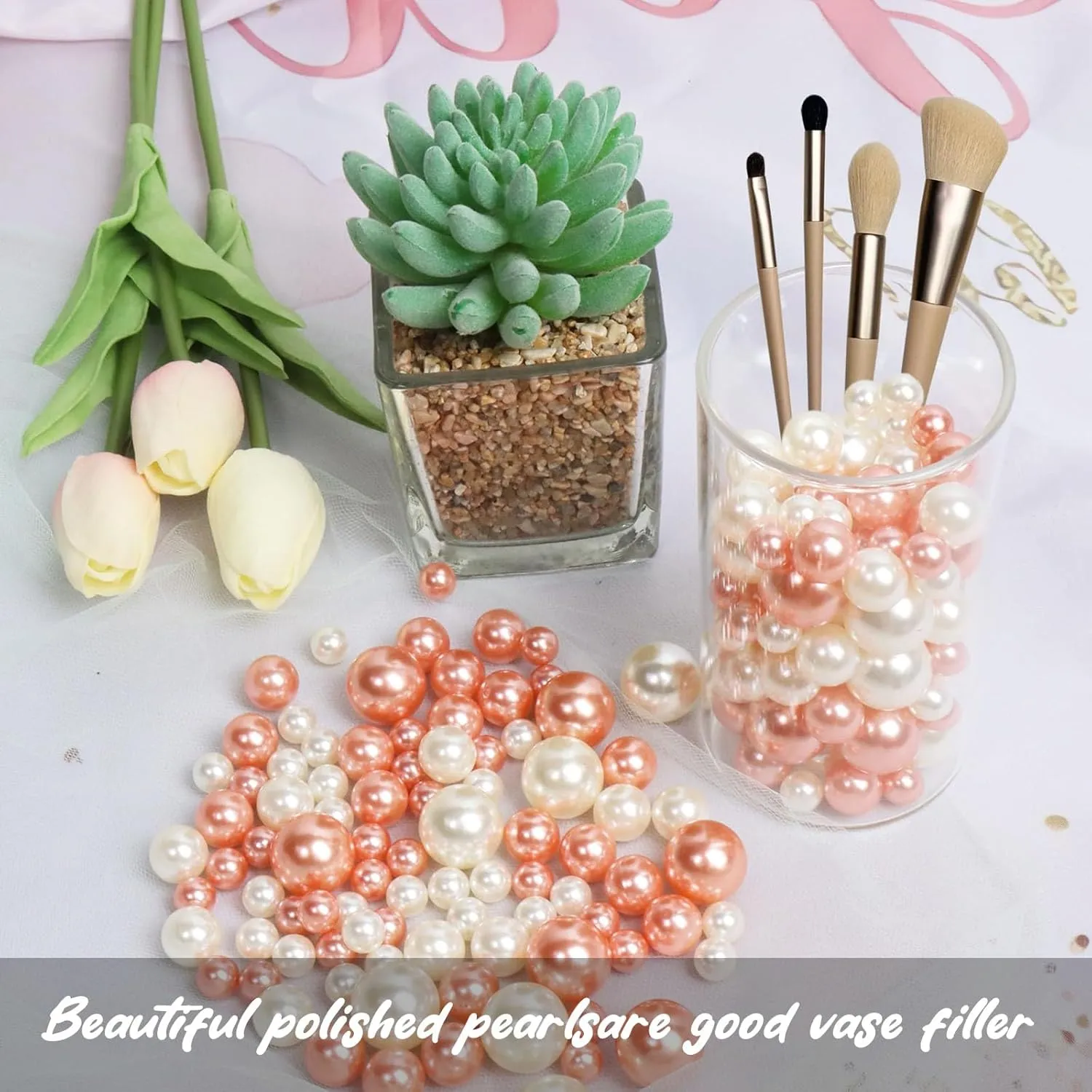 200 PCS Rose Gold White Vase Fillers, Pearls Bead for Centerpieces Vases, 10/14/20 MM No Hole Beads, Fake Pearls for Wedding Birthday Anniversary Theme Party Table Centerpieces Decor