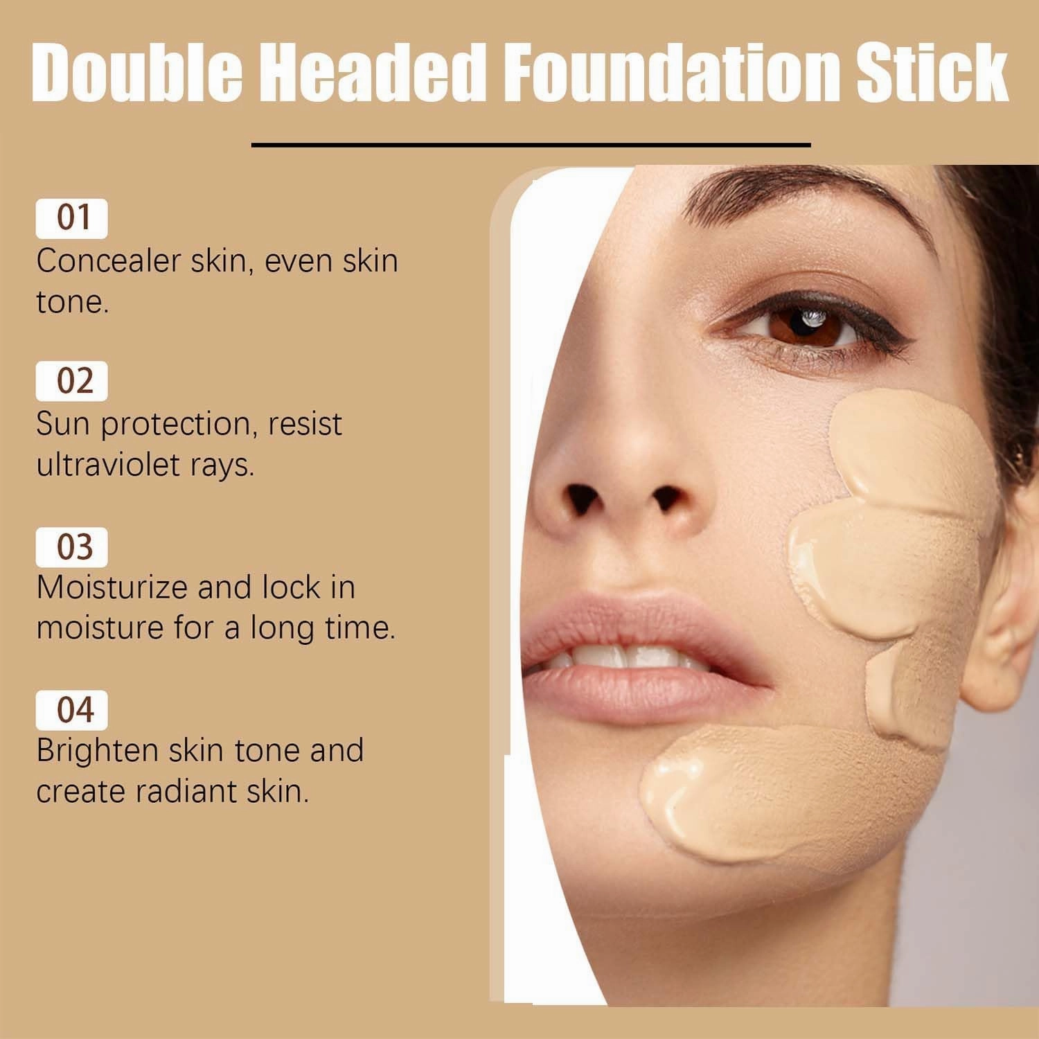 2025 NEW Vivien Beauty Foundation Stick - Vivien Beauty, 2 in 1 Vivienbeauty Foundation, Vivien Foundation Stick, Hydrating Lightweight Foundation Stick with Brush For All Skin Types (#01, 1pc)