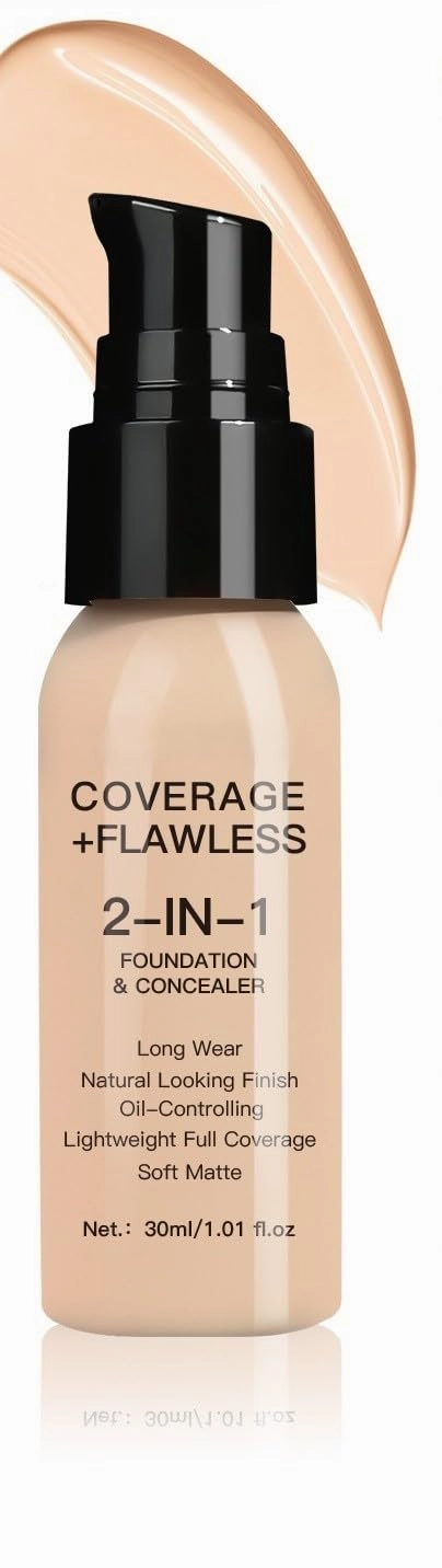 2-in-1 Oil-Control Longwear Foundation & Concealer – Full Coverage, Transfer-Proof & Skin-Perfecting (#A02 Light)