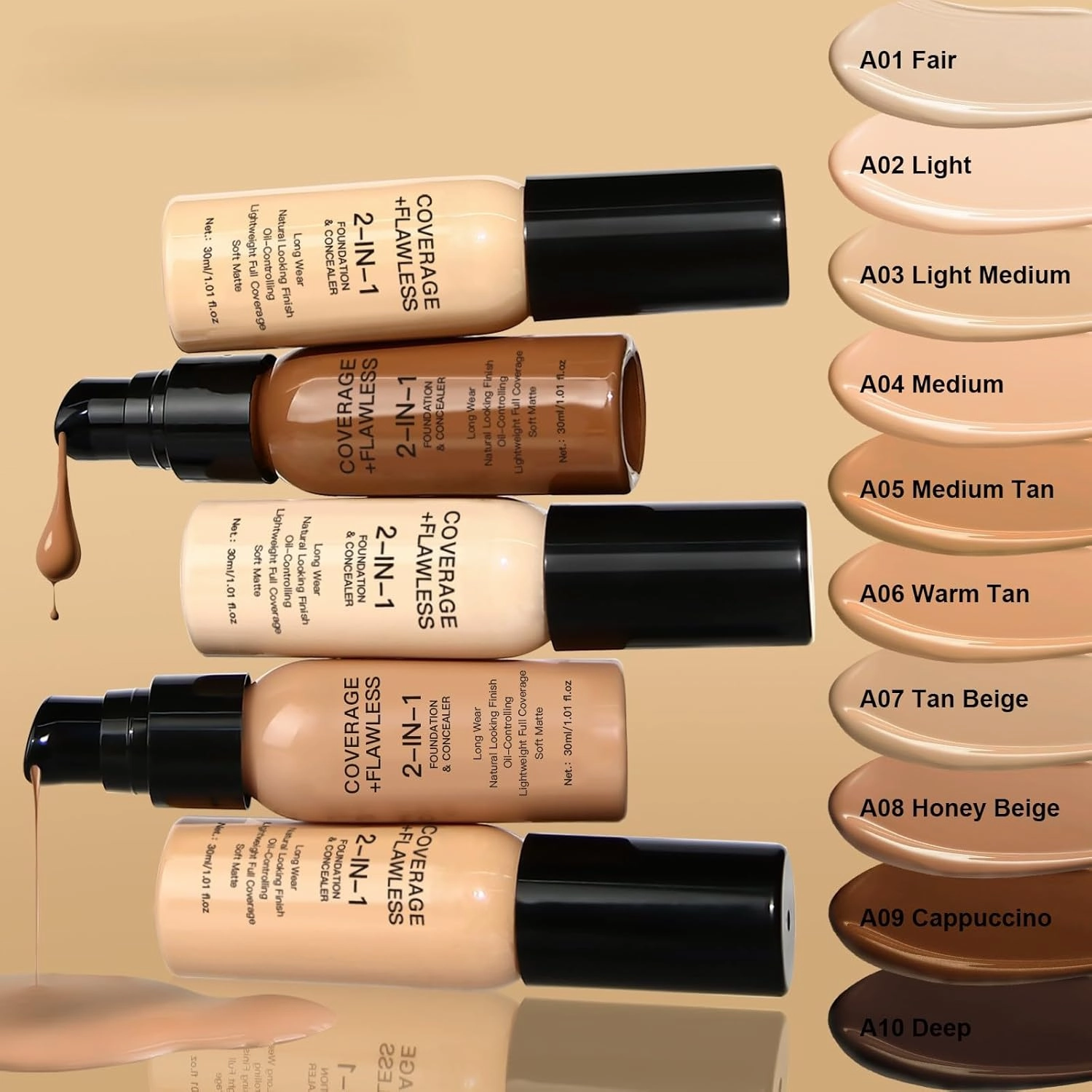 2-in-1 Oil-Control Longwear Foundation & Concealer – Full Coverage, Transfer-Proof & Skin-Perfecting (#A02 Light)