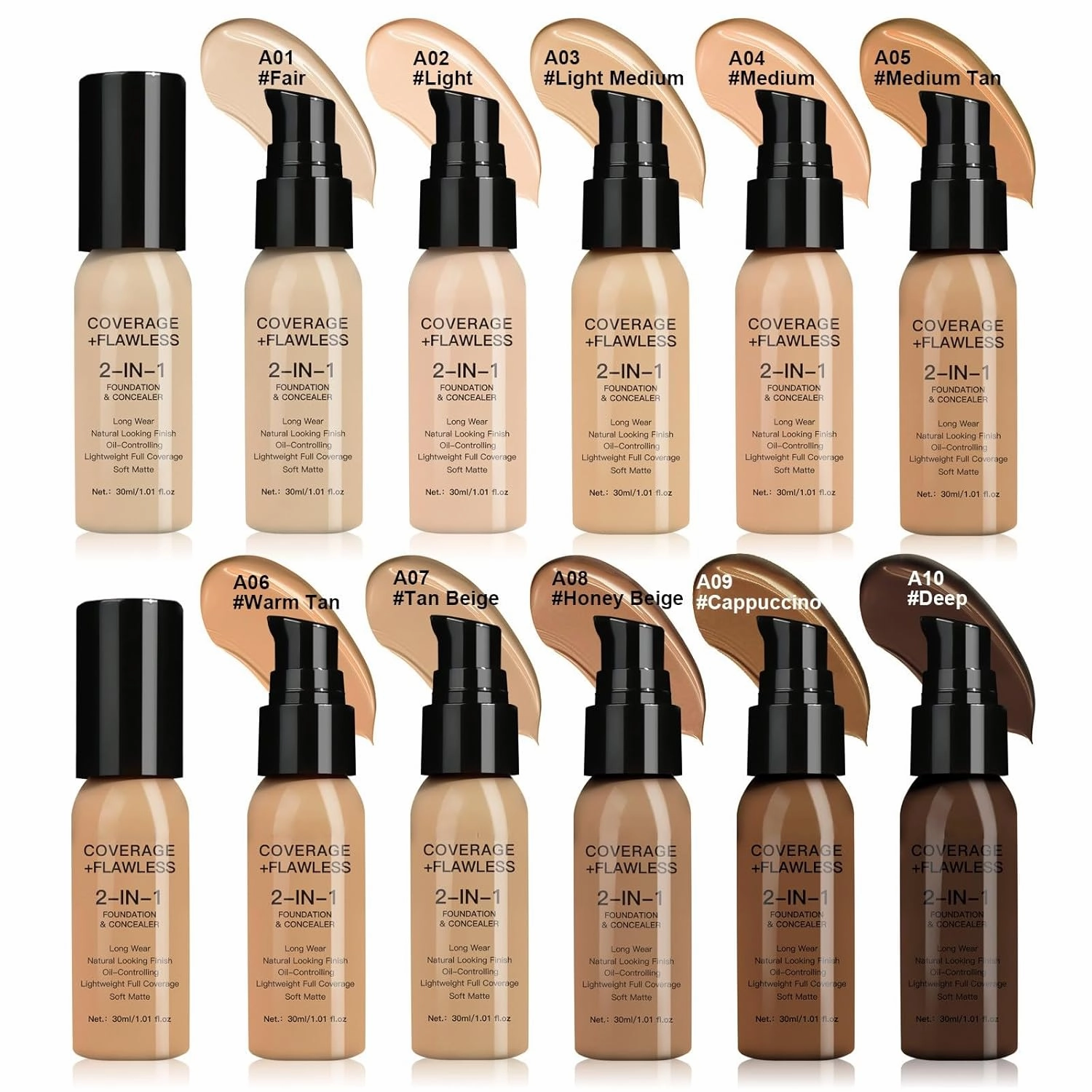 2-in-1 Oil-Control Longwear Foundation & Concealer – Full Coverage, Transfer-Proof & Skin-Perfecting (#A02 Light)