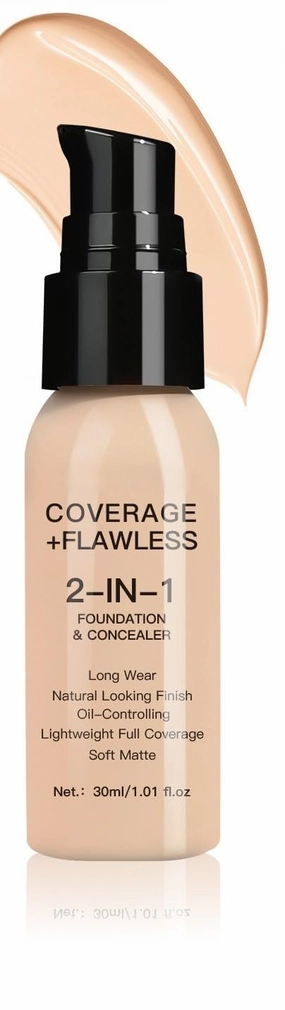 2-in-1 Oil-Control Longwear Foundation & Concealer – Full Coverage, Transfer-Proof & Skin-Perfecting (#A02 Light)