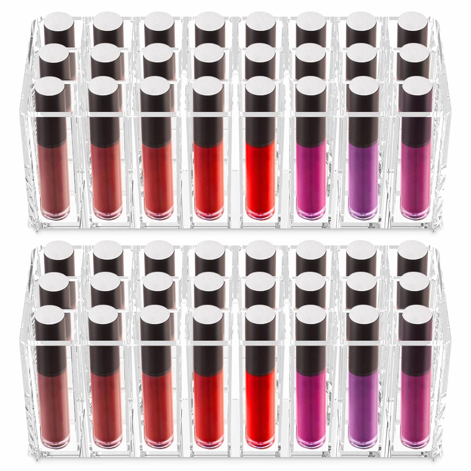 2 Pcs Lipstick Organizer Lipstick Case with 24 Slots Lip Gloss Holder, Acrylic Lipstick Storage Organizer Lipgloss Display Case, Clear Lip Balm Holder Display for Lip Gloss, Eyeliners