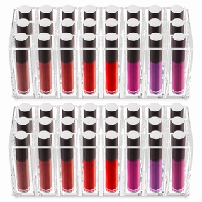 2 Pcs Lipstick Organizer Lipstick Case with 24 Slots Lip Gloss Holder, Acrylic Lipstick Storage Organizer Lipgloss Display Case, Clear Lip Balm Holder Display for Lip Gloss, Eyeliners