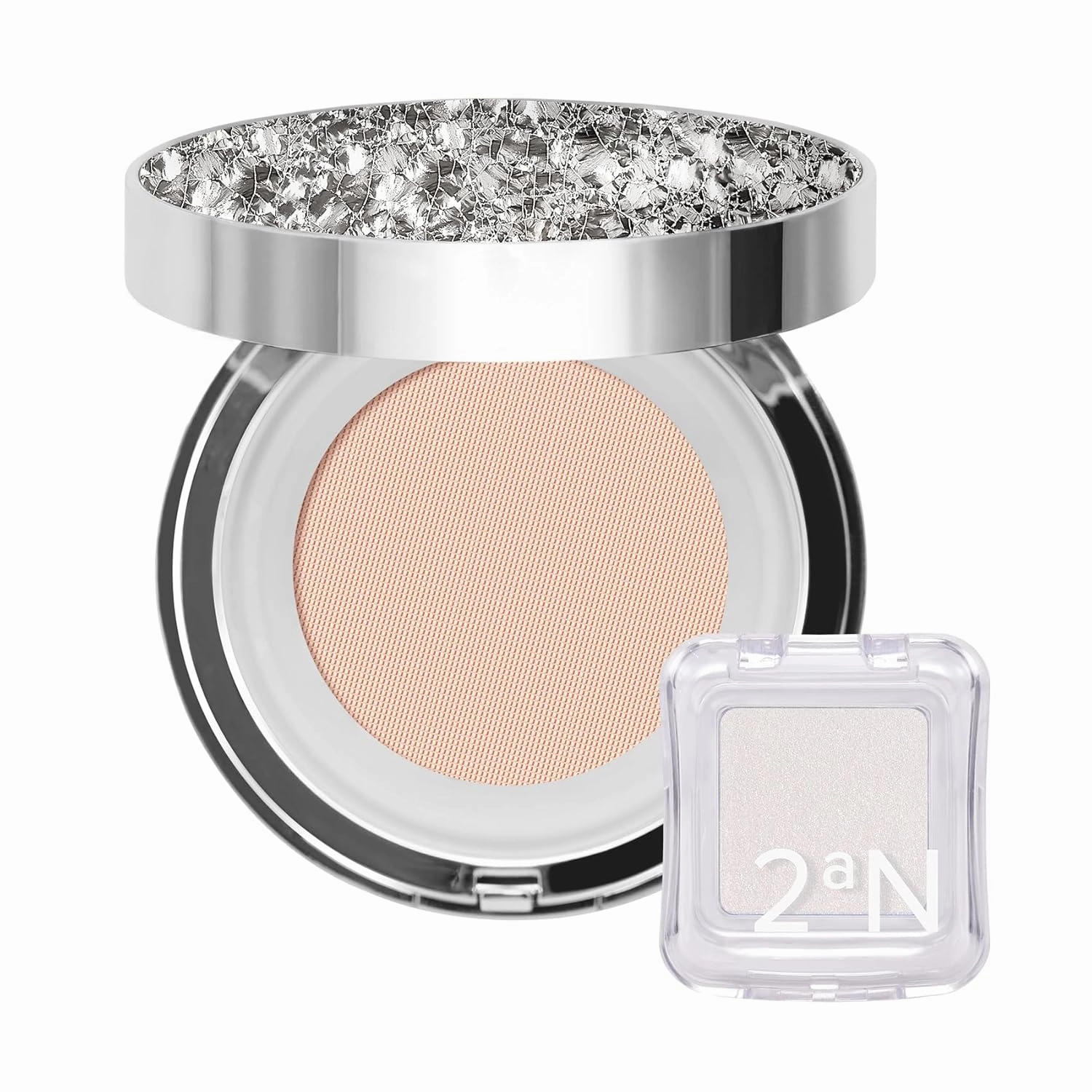 2aN Gleaming Tension Cushion Foundation Pact (#21 Light Beige)   Pure Glash Highlighter (#WH01 Frosty) Glow Set