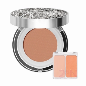 2aN Gleaming Tension Cushion Foundation Pact (#27 Soft Amber)   Dual Cheek Blusher (Orange Flare) Peachy Glow Makeup Set