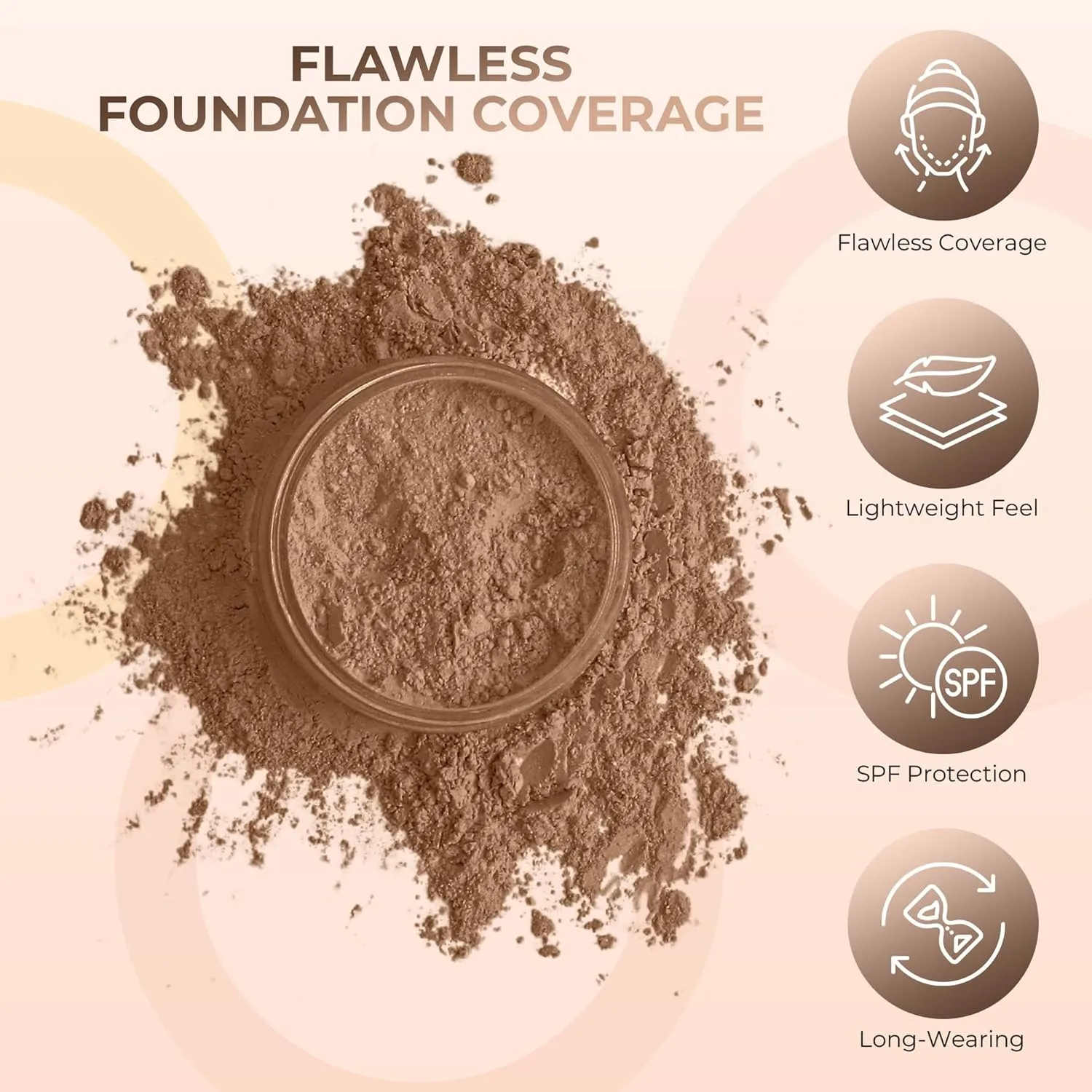 2pc FOUNDATION with KABUKI BRUSH Mineral Makeup (COCOA) Matte Loose Powder Bare Face Cosmetics Full Coverage Long Lasting All Skin Types SPF 18