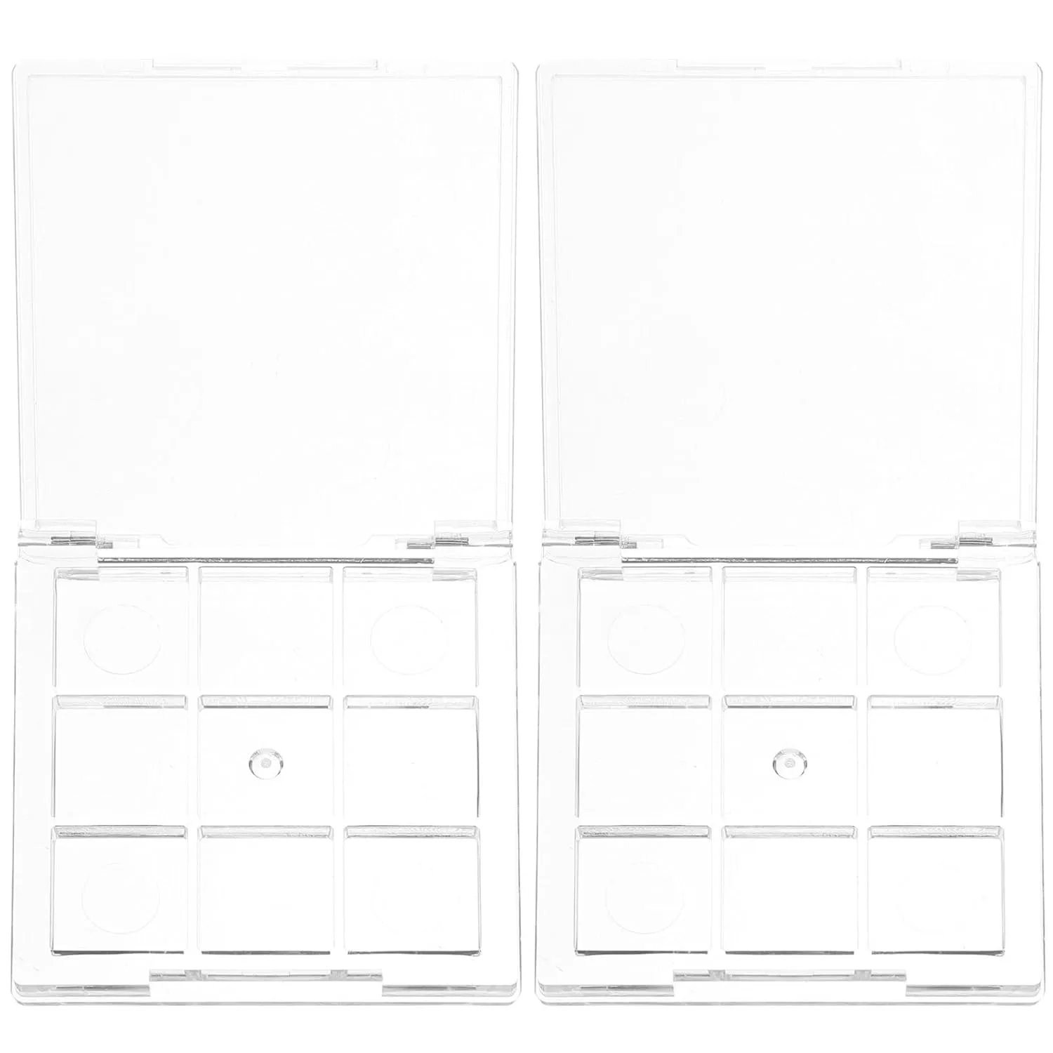 2pcs Clear Refillable Empty Eyeshadow Storage Box with 9 Grids Palettes, Transparent Highlighter Cases Cosmetics Containers Diy Makeup Powder Sample.