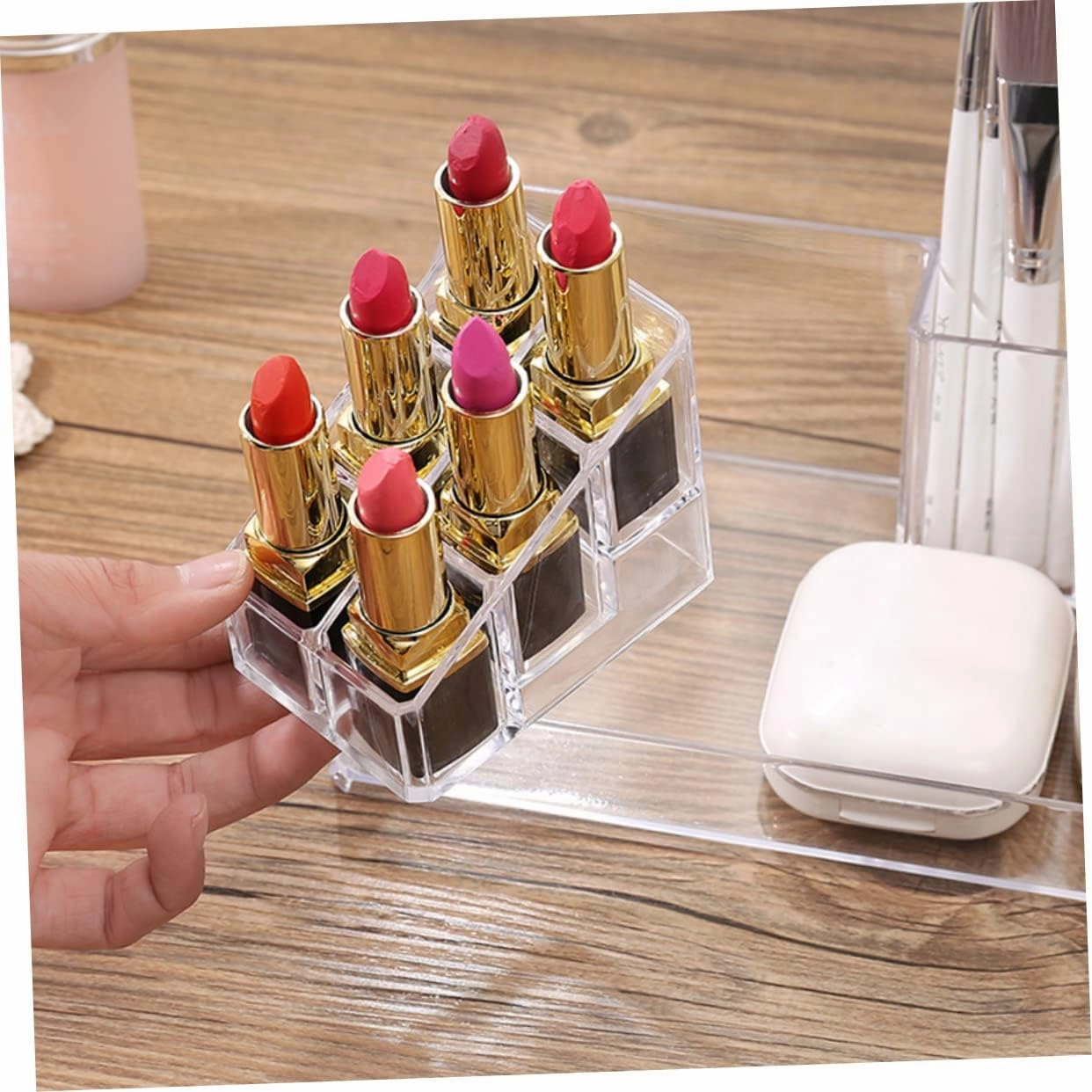 2pcs Lipstick Holder Cosmetic Storage Case Clear Acrylic Lipgloss Lipstick Organizer Table Top Display Stand Cosmetic Organizer Case Acrylic Display Risers Showcase Deskt