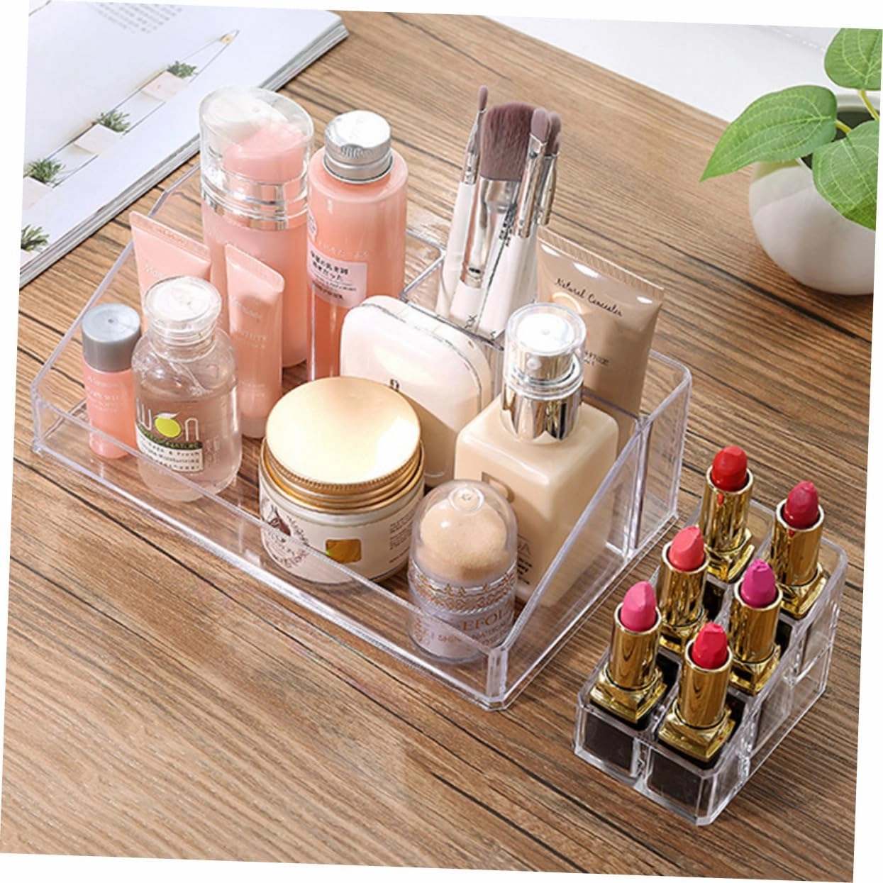 2pcs Lipstick Holder Cosmetic Storage Case Clear Acrylic Lipgloss Lipstick Organizer Table Top Display Stand Cosmetic Organizer Case Acrylic Display Risers Showcase Deskt