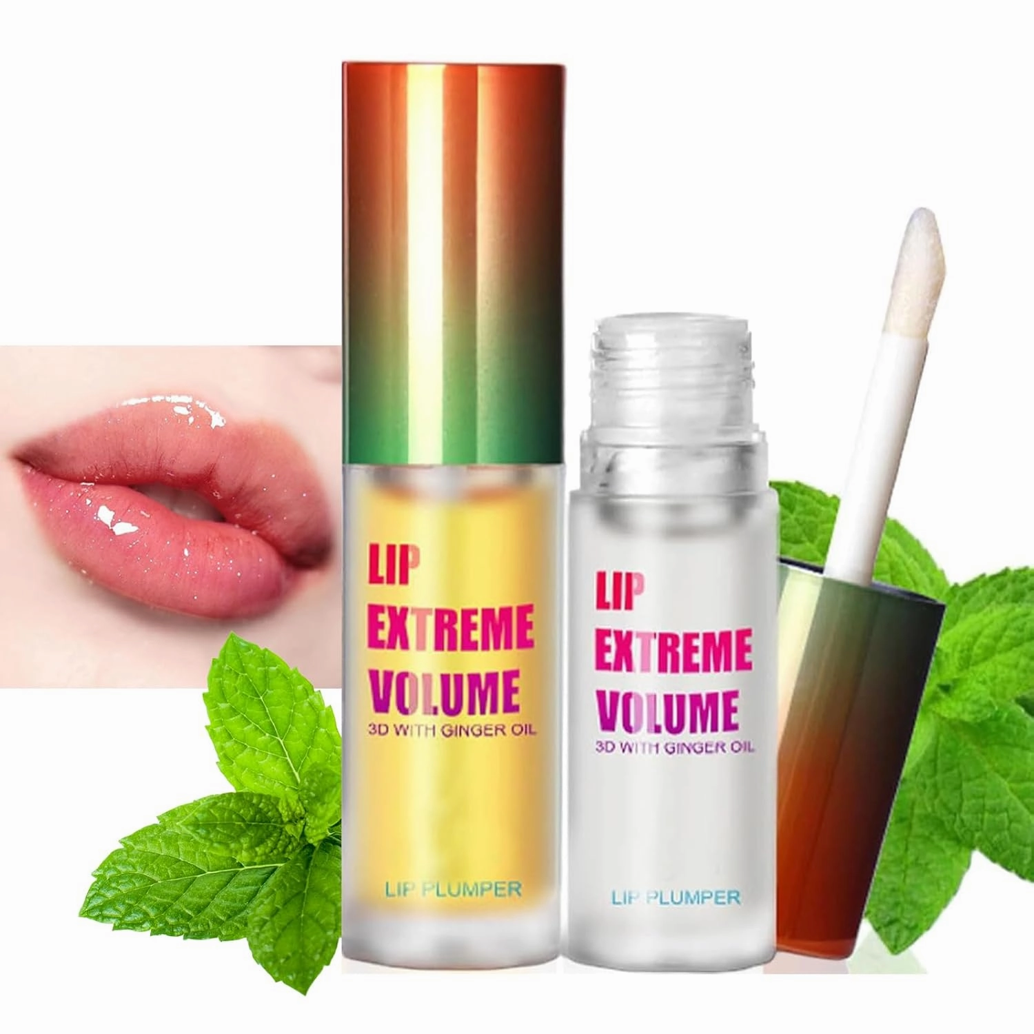 2PCS Luxurabalm Lip Plumper, Luxurabalm Lip Extreme Volume, Lip Serum Plump and Moisturizing Lip Oil, Dual Formula Plumping Lip Gloss, Hydrating Clear Glossy Finish
