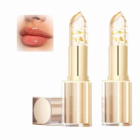 2PCS Transferproof Color Changing Lipstick,Color Changing Lipstick Gold Foil for Women, Long Lasting 24 Hours Moisturizing Glossy Shine Lip Gloss, Deep Nourishment