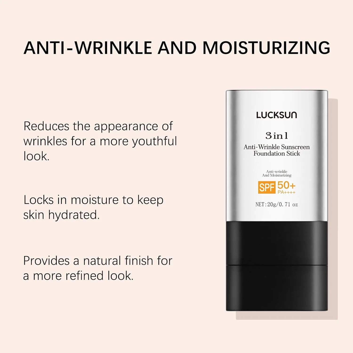 3 In 1-Luxury Anti-Wrinkle Foundation Stick SPF 50  with Brush, 2 PCS Hydrating Non-Sticky Matte Foundation Stick, Travel Size Defense Face and Body Sunscreen Lotion, Light Color, 1.42 Fl Oz