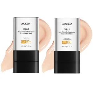 3 In 1-Luxury Anti-Wrinkle Foundation Stick SPF 50  with Brush, 2 PCS Hydrating Non-Sticky Matte Foundation Stick, Travel Size Defense Face and Body Sunscreen Lotion, Light Color, 1.42 Fl Oz
