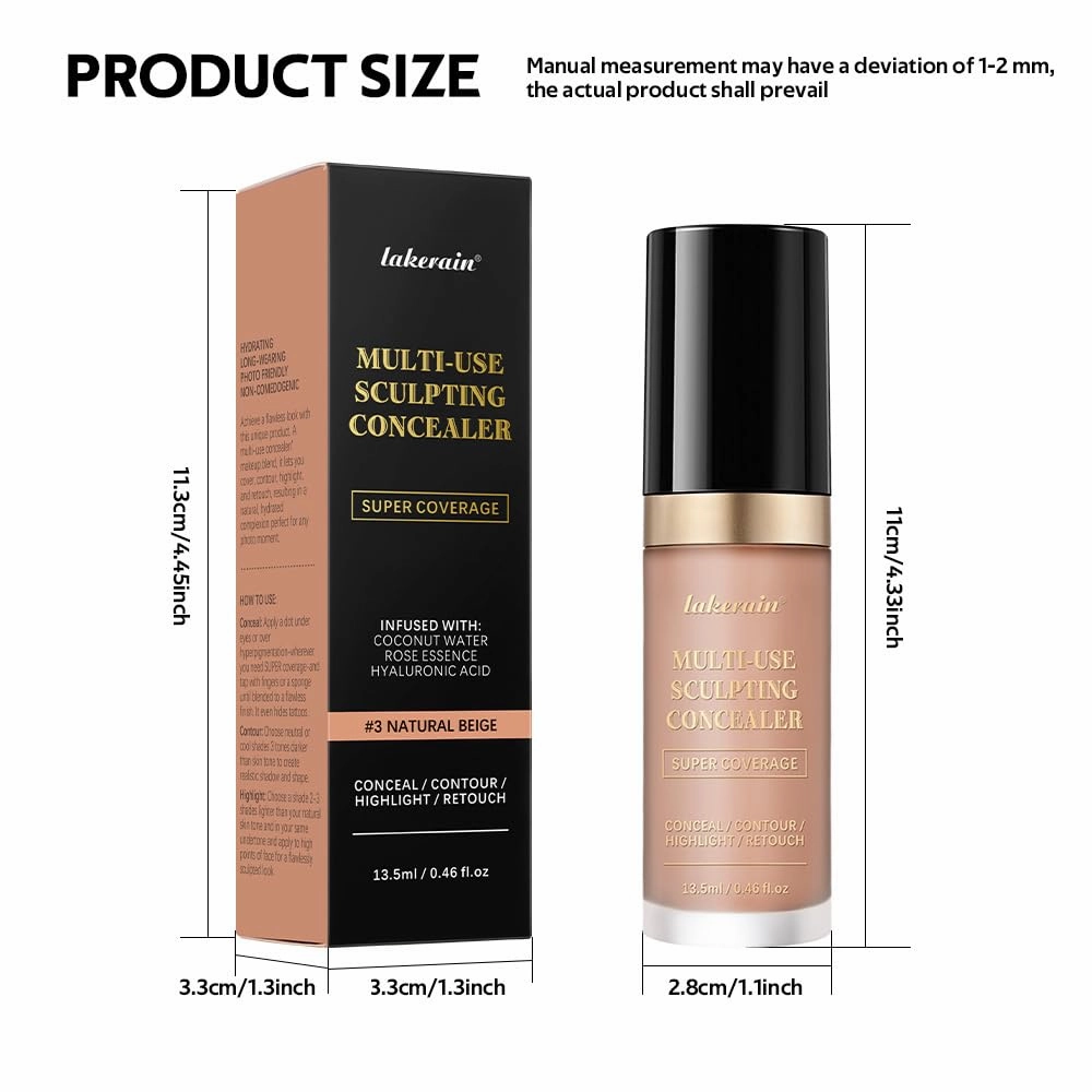 3D Sculpting Concealer - Full Coverage, Multi-Use Corrector & Foundation Hybrid (2# NATURAL PORCELAIN)