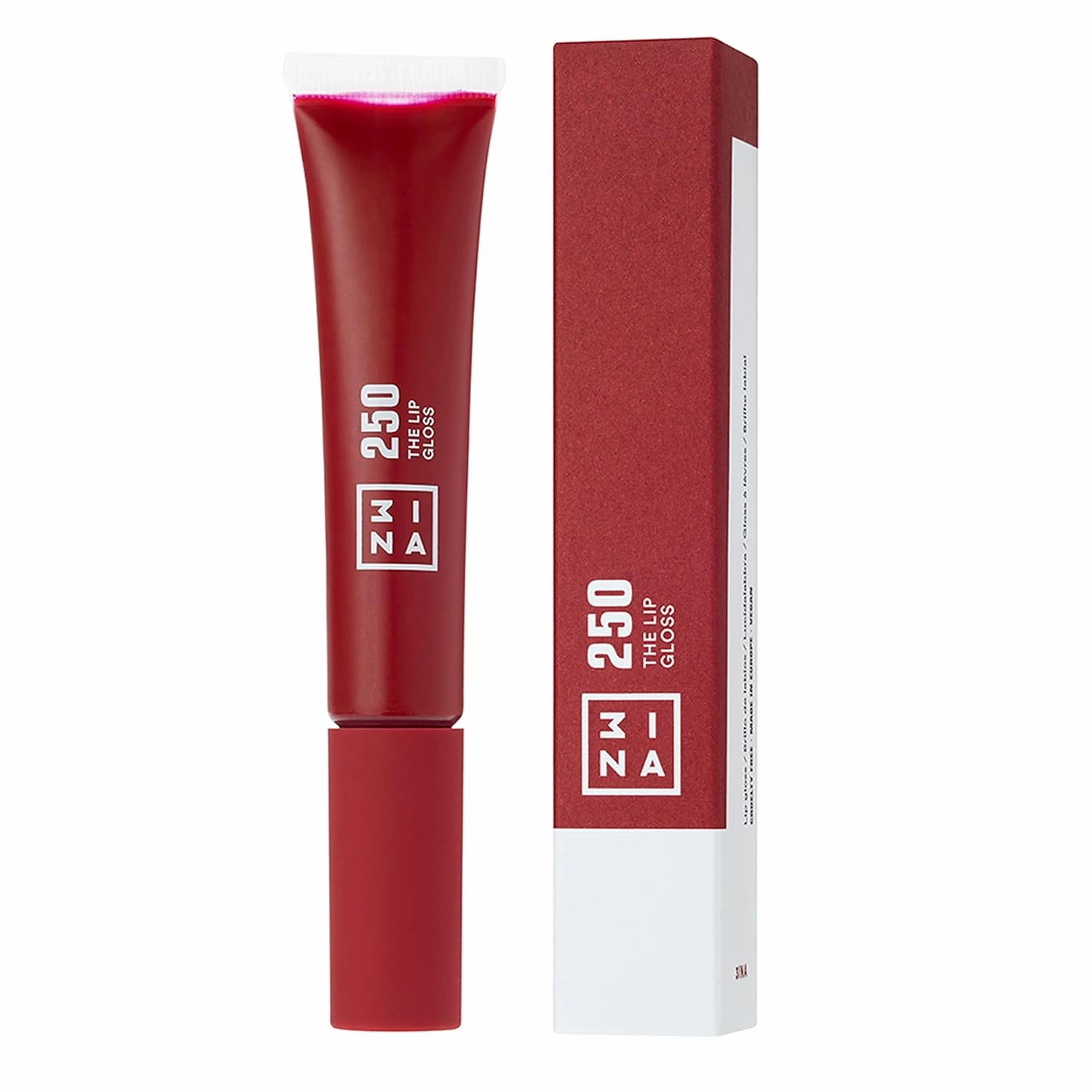 3INA MAKEUP - Vegan - Cruelty Free - The Lip Gloss 250 - Dark Pink Red Lip Gloss - Mirror-effect - Glossy Look - Creamy Texture - Highly Pigmented - Lip Gloss with wand