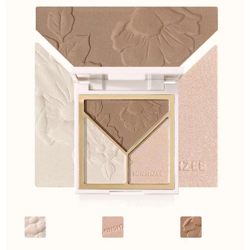 3x Highlighter Palette Face Contouring Powder, 4 Pack, Glitter & Brightening