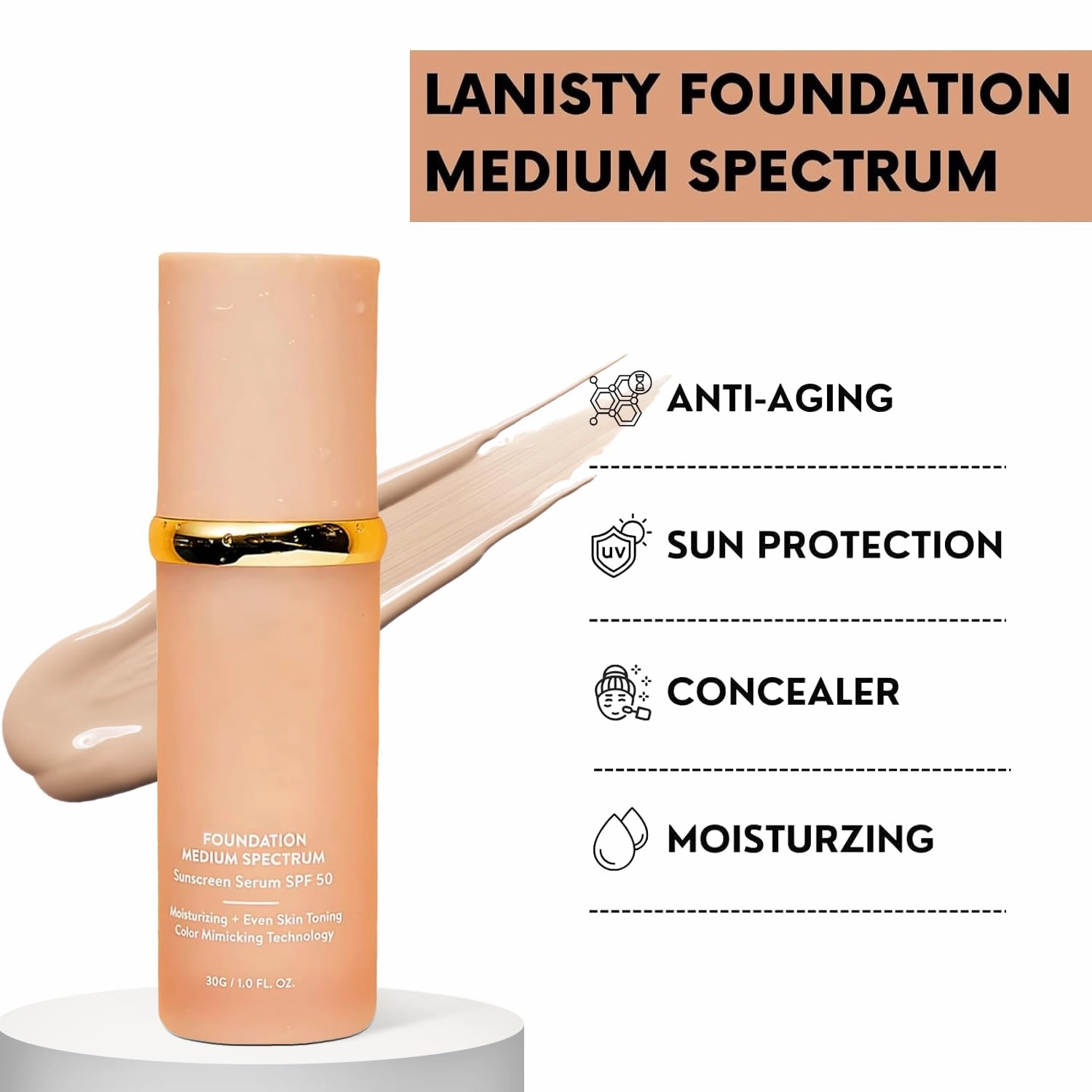 4 in 1 foundation Liquid- Hydrating Medium full coverage concealer with, foundation 4 in 1 - light spectrum SPF 50  (2PCS)