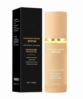 4 in 1 Sunscreen Serum Foundation Liquid – Lightweight Broad Spectrum Sun Protection, Natural Concealer Coverage, Moisturizing, Anti-Aging, Skin Tone Corrector, No White Cast, Long-Lasting Wear, 30g