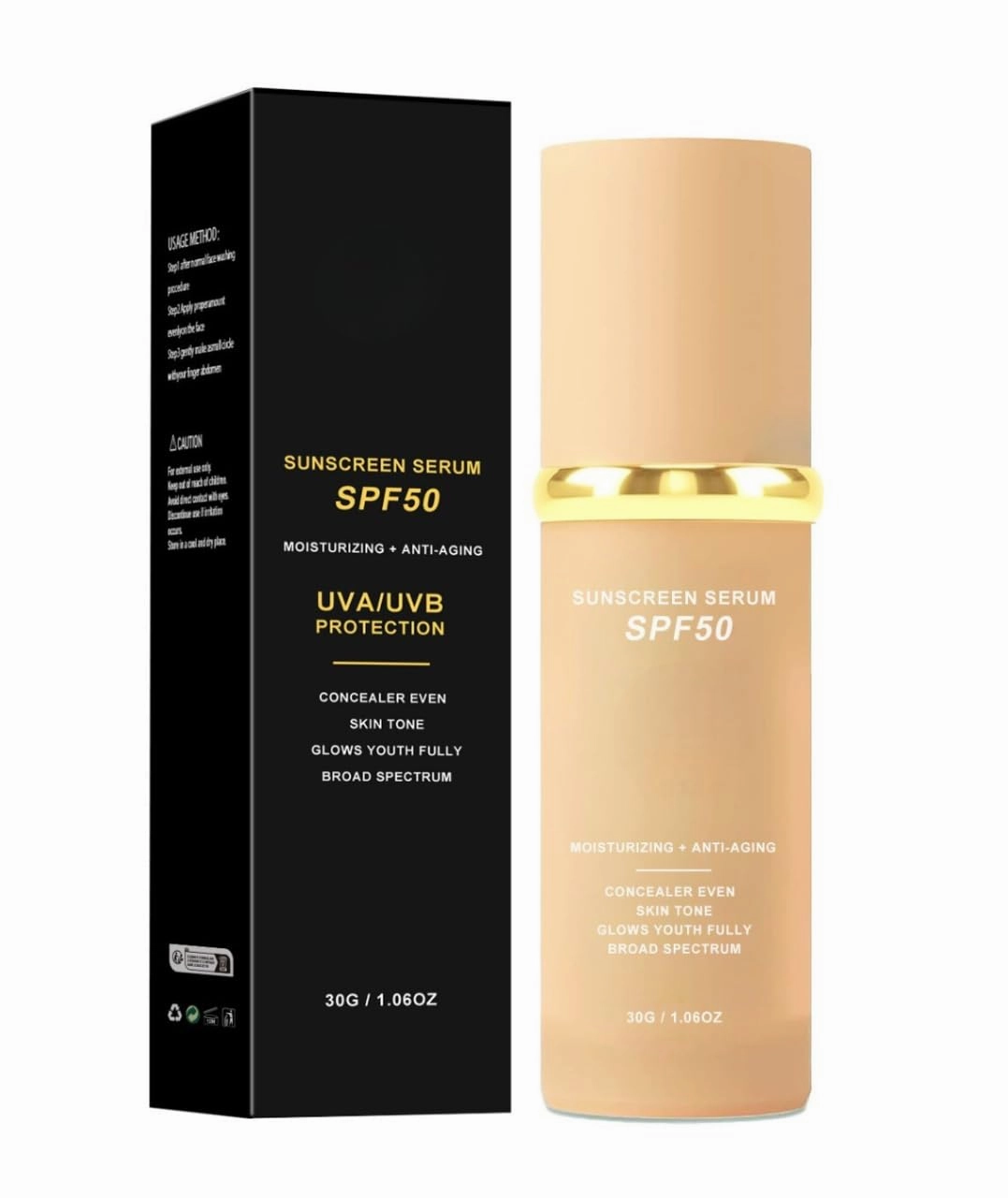 4 in 1 Sunscreen Serum Foundation Liquid – Lightweight Broad Spectrum Sun Protection, Natural Concealer Coverage, Moisturizing, Anti-Aging, Skin Tone Corrector, No White Cast, Long-Lasting Wear, 30g