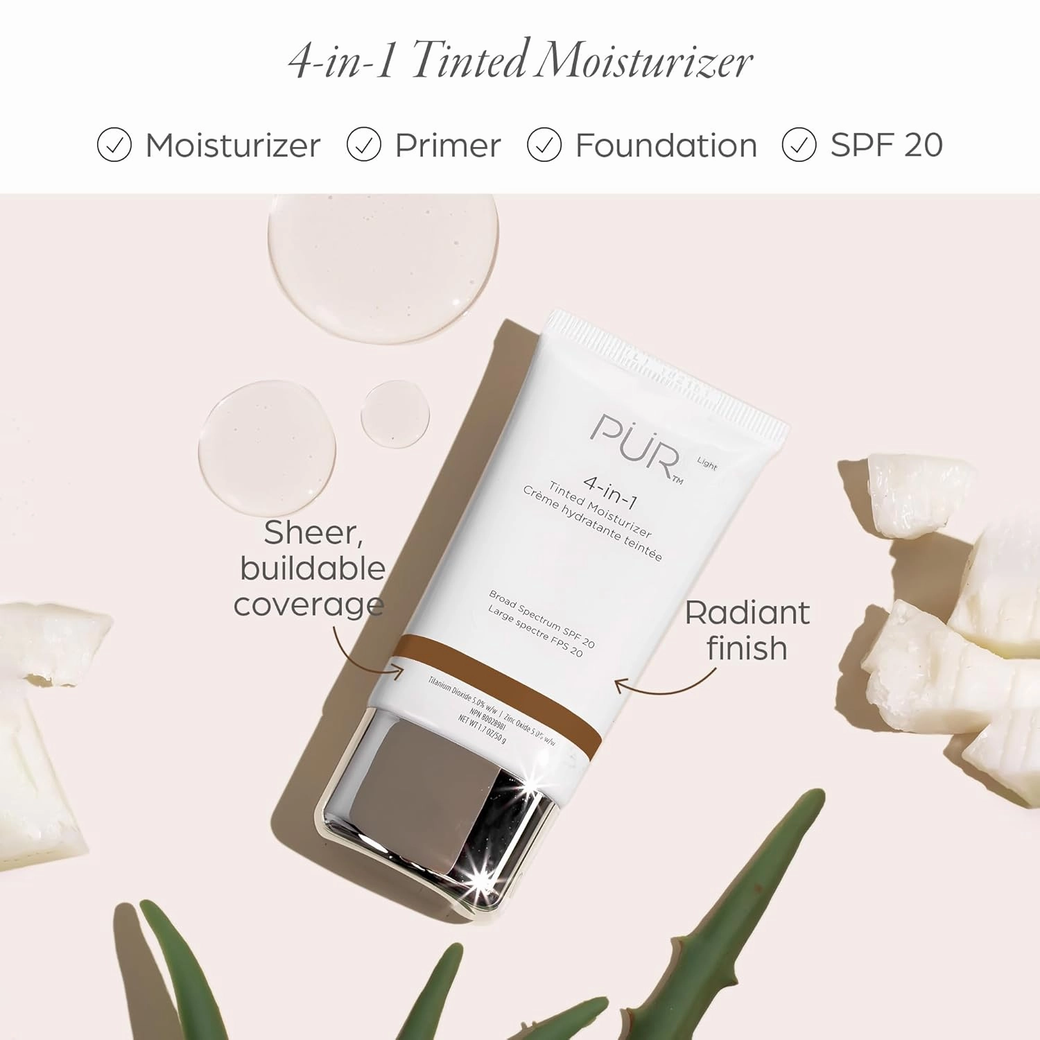 4-in-1 Tinted Moisturizer With SPF 20 - Hydrating Face Moisturizer, Primer, & Foundation With Shea Butter, Aloe Vera & Vitamin B3 - Vegan Friendly - Free of Paraben, Gluten & BPA