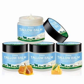 4-Pack Organic Grass-Fed Beef Tallow & Honey Balm for Face & Body | Sensitive Skin Face Moisturizer for Kids & Adults | Raw Wild Honey, Non-Greasy Eczema-Safe Formula (8oz) - Deep Hydration