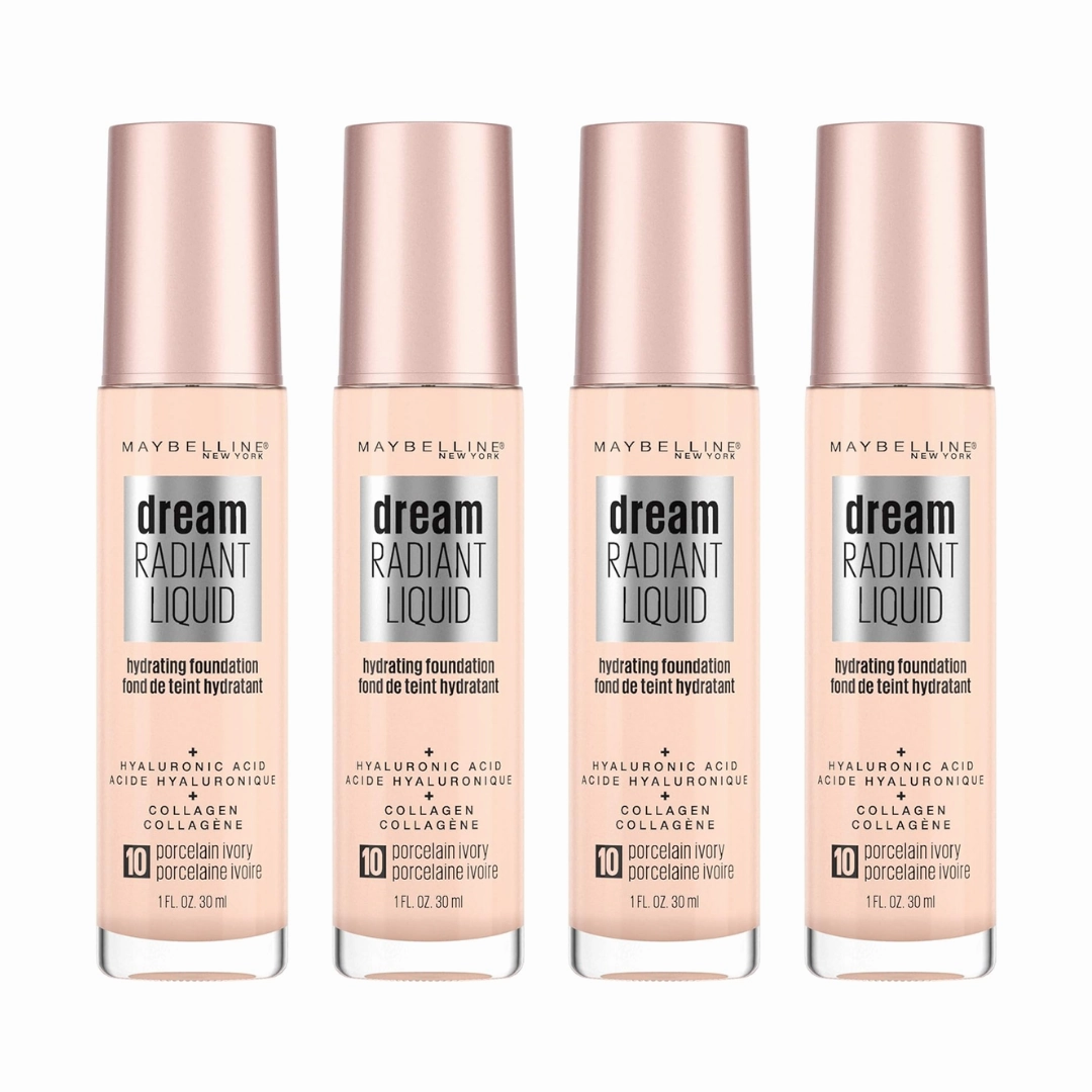 4 x Maybelline Dream Radiant Liquid Foundation 30ml 10 Porcelain Ivory (Carded)