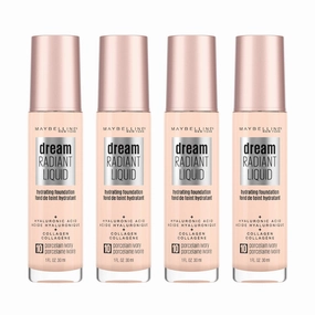 4 x Maybelline Dream Radiant Liquid Foundation 30ml 10 Porcelain Ivory (Carded)
