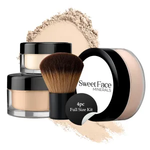 4pc Full Size Kit (Fair 2) Mineral Makeup Matte Translucent Loose Foundation   Kabuki Brush   Concealer   Finishing Setting Powder   Bare Face Full Coverage SPF 30 All Skin Types Waterproof