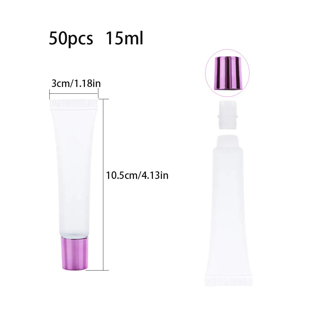 50Pcs 15ml Lip Gloss Squeeze Tubes, Pink Purple Lip Gloss Containers Empty, Refillable Soft Clear Tubes for DIY Lipgloss Balm Cosmetic (Pink Purple)