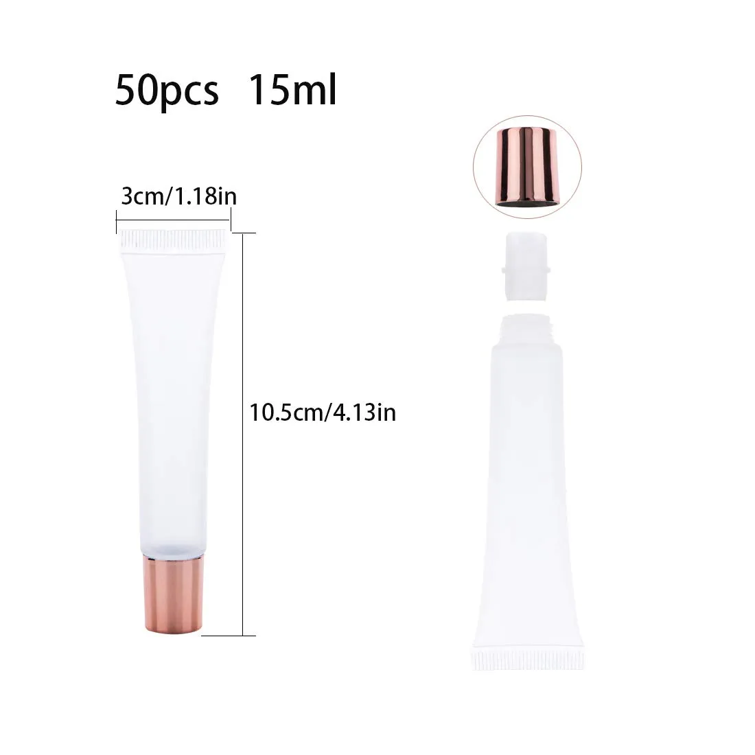 50Pcs 15ml Lip Gloss Squeeze Tubes, Rose Gold Lip Gloss Containers Empty, Refillable Soft Clear Tubes for DIY Lipgloss Balm Cosmetic (Rose Gold)