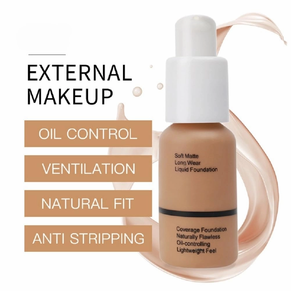 5 Colors Liquid Foundation with Concealer, Brightening, Moisturizing, Oil Control (Porcelain, 1)