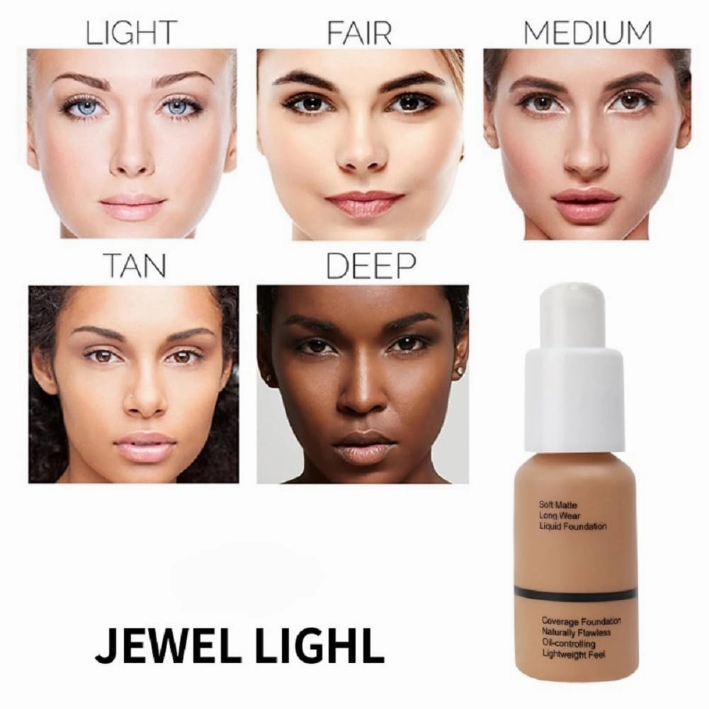 5 Colors Liquid Foundation with Concealer, Brightening, Moisturizing, Oil Control (Porcelain, 1)