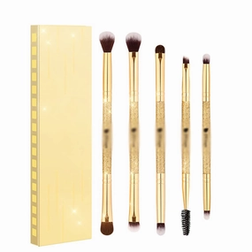 5Pcs Eyeshadow Brush Set Golden Duo End Eye Makeup Brushes Travel Concealer Eyebrow Eyelash Eye Liners Blending Brushes