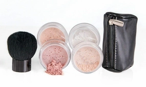 6pc FULL SIZE KIT KABUKI & KABAGGIE Tote Mineral Makeup Set Matte Foundation Bare Face Sheer Powder Cover (Pink Bisque)